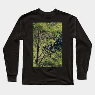 Great Blue Heron in the trees by Trojan pond, near Goble, Oregon Long Sleeve T-Shirt